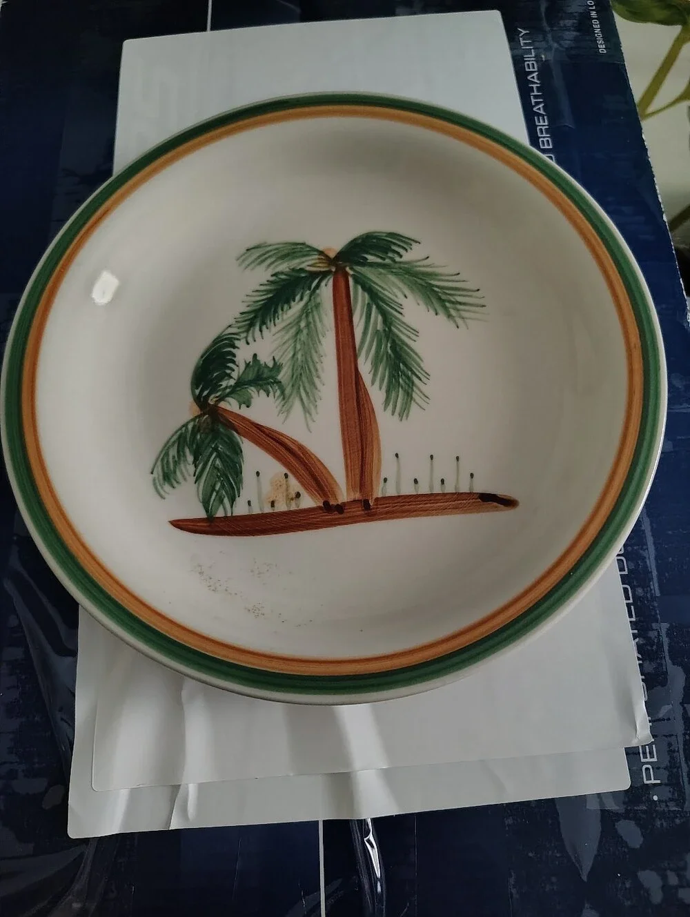 2 Palm Tree Dinner Plates- Green & Brown